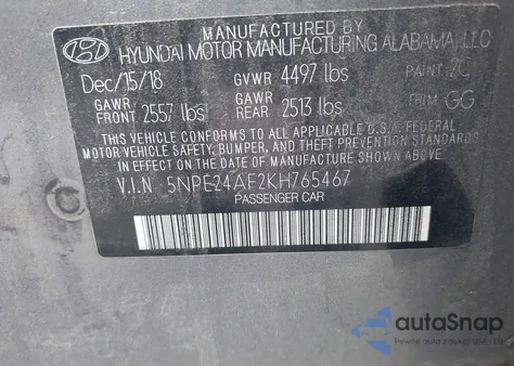 2019 Hyundai Sonata Se from USA, damaged, VIN 5NPE24AF2KH765467